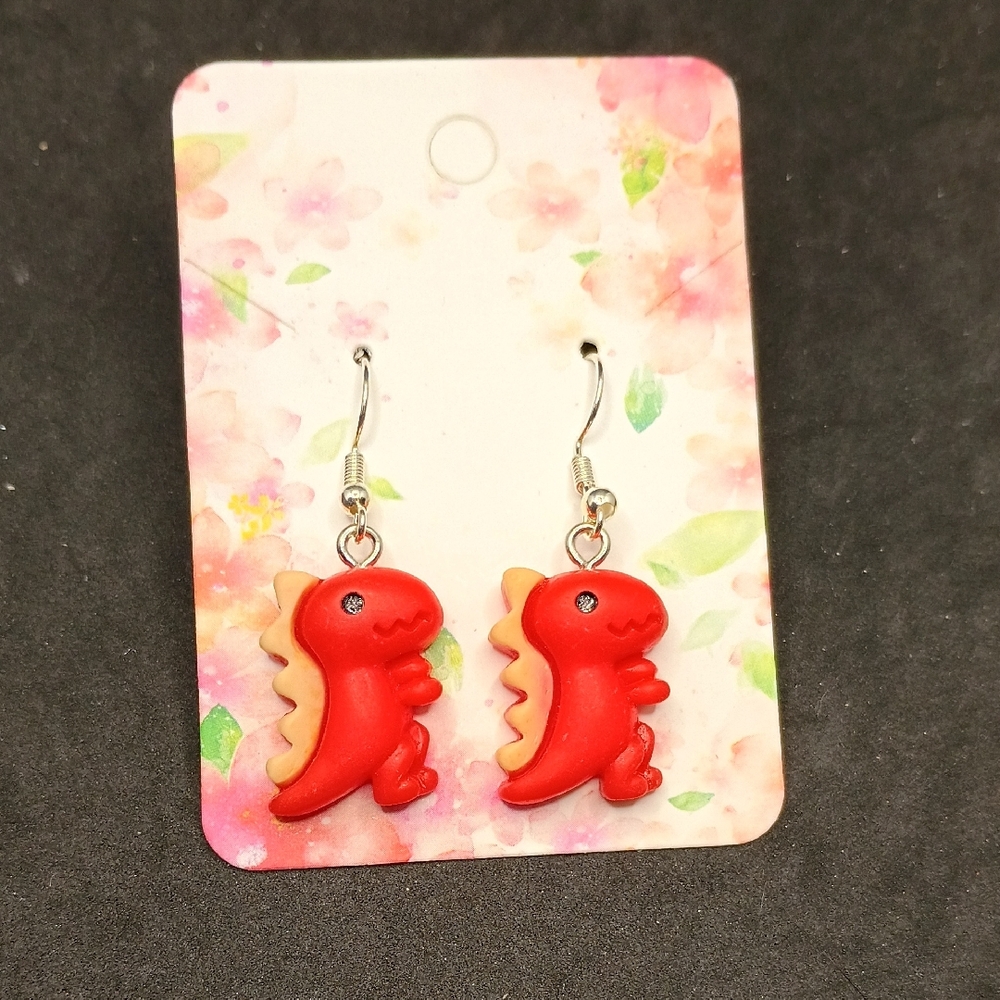 Kids Red Dinosaur Drop Earrings
